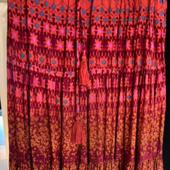 Free People Rare Feeling Tiered  Maxi Dress "Red Combo" - Picture 8 of 8